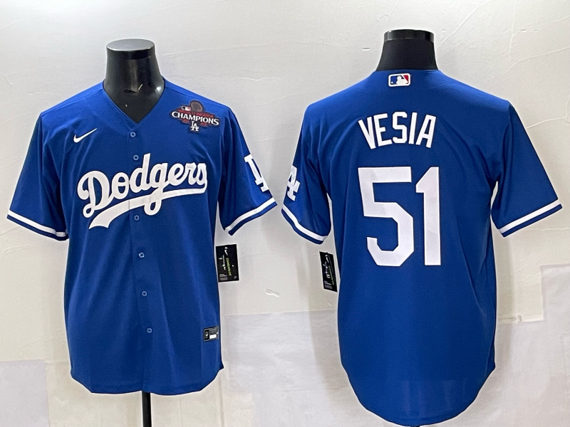 Men Los Angeles Dodgers 51 Vesia Blue Nike MLB 2025 Jersey style 02
